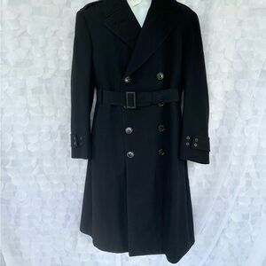 WW II VINTAGE Men's 39 100% WOOL Black Trench Coat LONG “NAVY REGULATION”